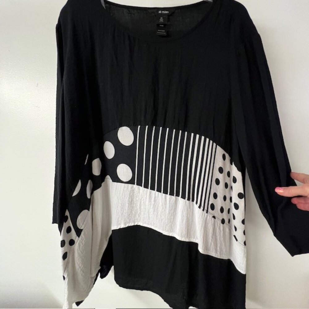 Ali Miles Womens Black & White Tunic 3/4 length Sleeves Size 3X